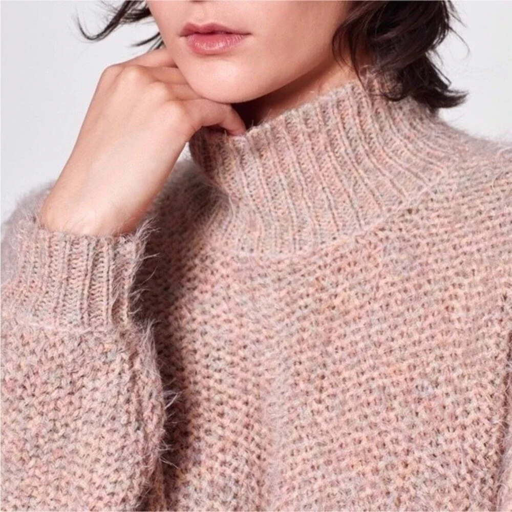 Joie Markita Sweater Funnel Neck Eyelash Pink Blush Neutral Alpaca Blend S